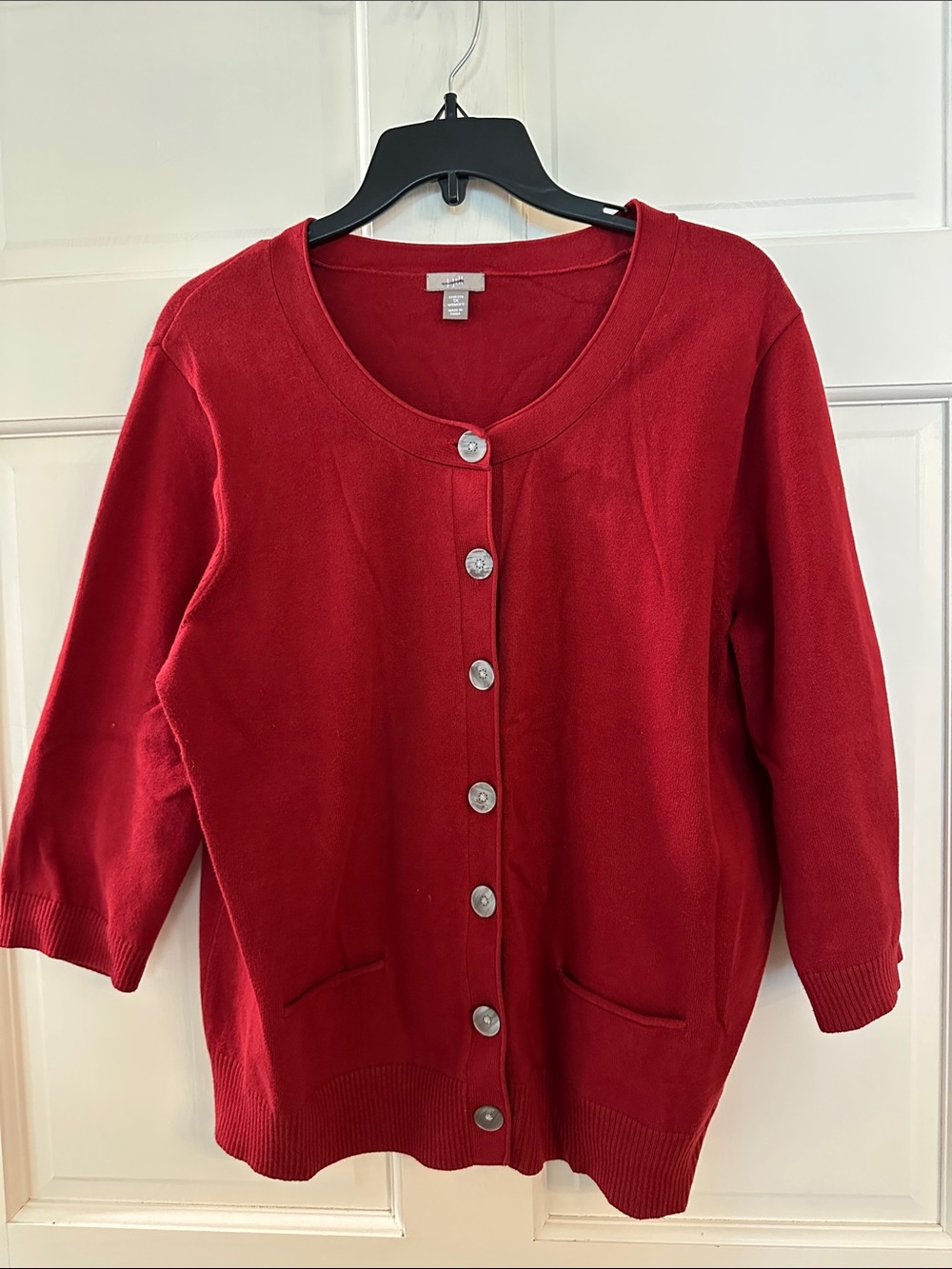 J. Jill Red Button-Front Pocket Cardigan